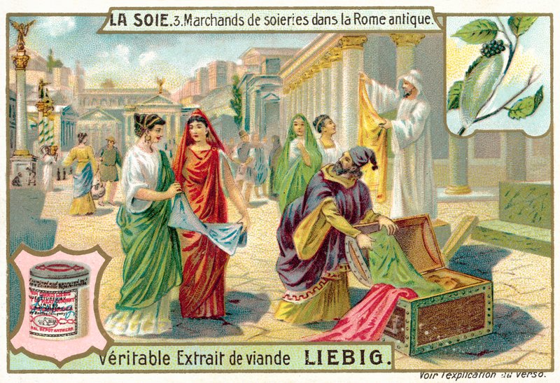 Sidenhandlare i antikens Rom (chromolitho) av European School