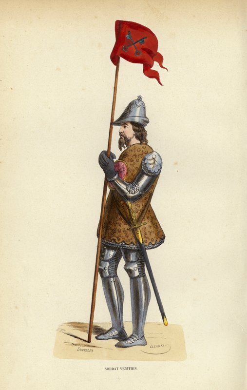 Soldat Venitien (färgad gravyr) av European School