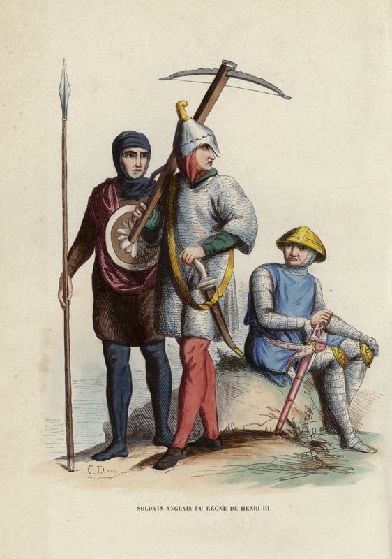 Engelska Soldiers Of The Reign Of Henry III (färgad gravyr) av European School
