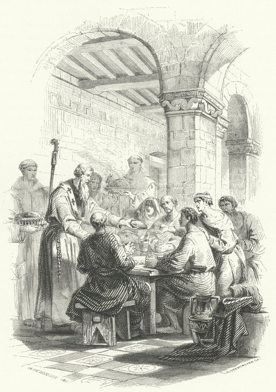 St Eligius serverar mat till de fattiga (gravyr) av European School