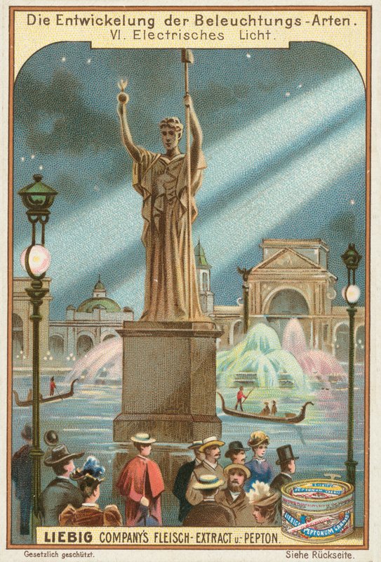 Gatubelysning, Liebig-kort, början av 1900-talet (chromo) av European School