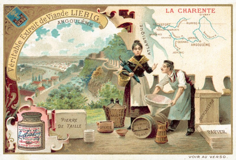 Charente och utsikt över Angouleme (chromolitho) av European School