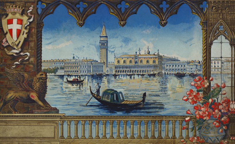 Dogepalatset och Campanile, Venedig (färglitografi) av European School