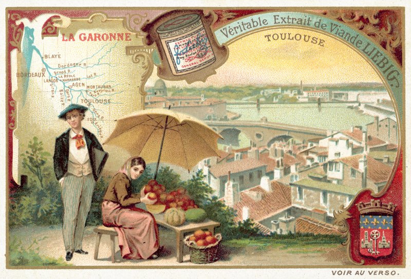 Garonne och utsikt över Toulouse (chromolitho) av European School