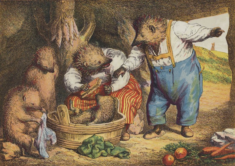 Haren och igelkotten (färg litho) av European School