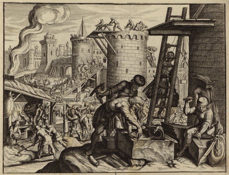 Judarna bygger om Jerusalems murar (gravyr) av European School
