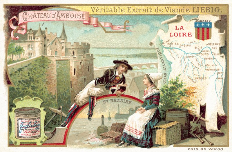 Loire och utsikt över slottet Amboise (chromolitho) av European School