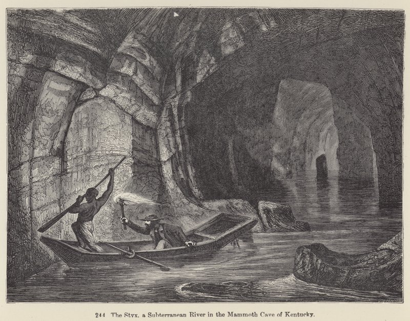 The Styx, en underjordisk flod i Mammoth Cave of Kentucky (gravyr) av European School