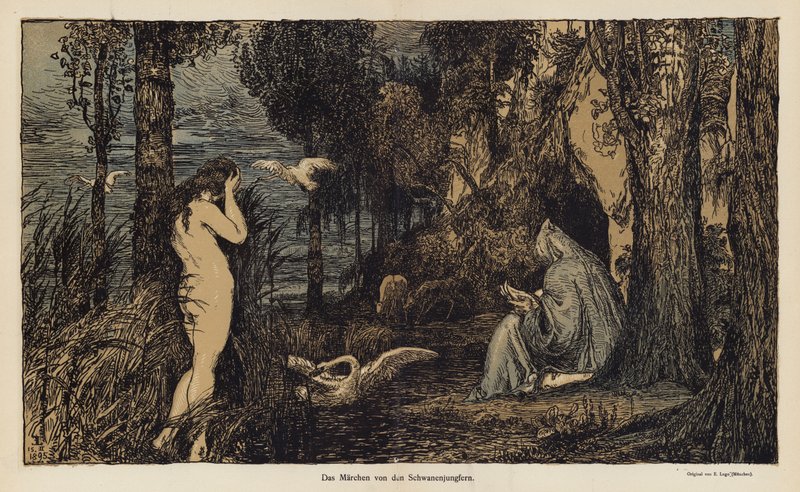 Sagan om Svanen Jungfru (färg litho) av European School