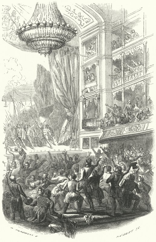 Början av den belgiska revolutionen: framförande av Daniel Aubers opera La Muette de Porcini på Theatre de la Monnaie i Bryssel, 25 augusti 1830 (gravyr) av European School