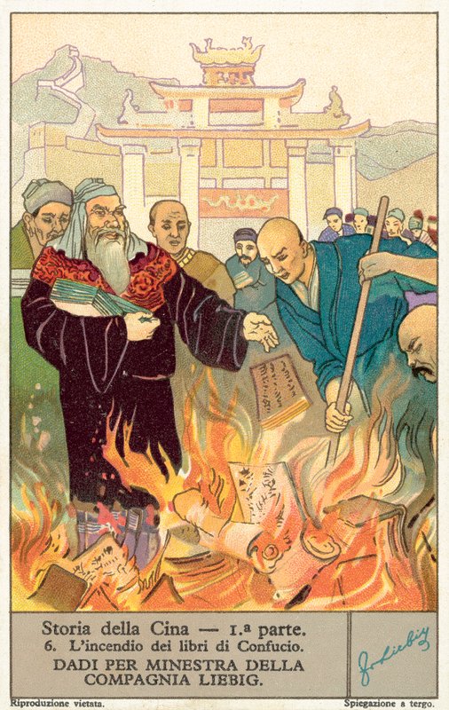 Bränningen av Konfucius böcker (chromolitho) av European School