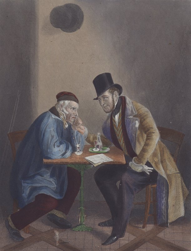 Väljaren och kandidaten (färg litho) av European School