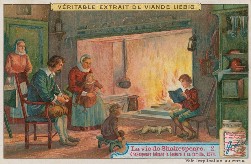 Den unge Shakespeare läser för sin familj, 1574 av European School