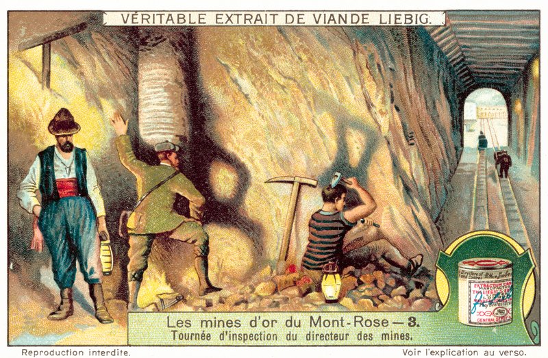 Inspektionsrundtur av chefen för Monte Rosa guldgruvan (chromolitho) av European School