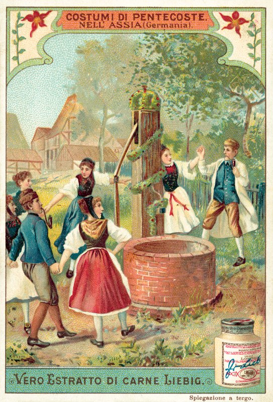 Traditionellt pingstfirande i Hessen, Tyskland (chromolitho) av European School