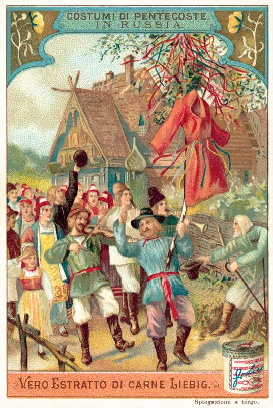 Traditionellt pingstfirande i Ryssland (chromolitho) av European School
