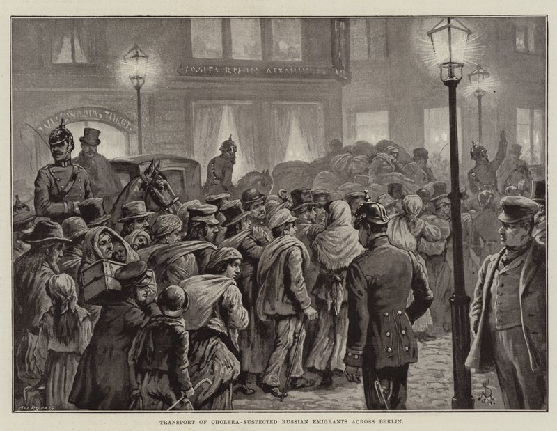 Transport av koleramisstänkta ryska emigranter över Berlin (litho) av European School