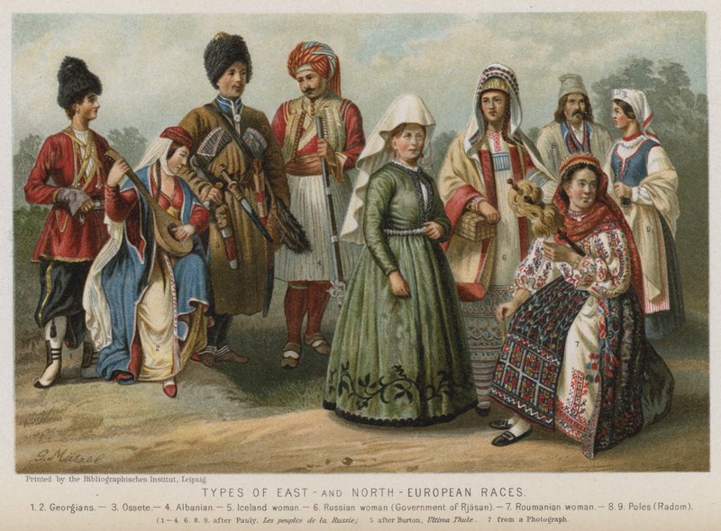 Typer av öst- och nordeuropeiska raser (chromolitho) av European School