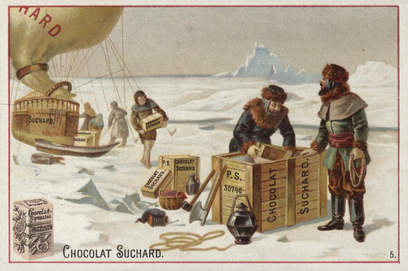 Lossar lådor med Suchard-choklad från en ballong i Arktis av European School