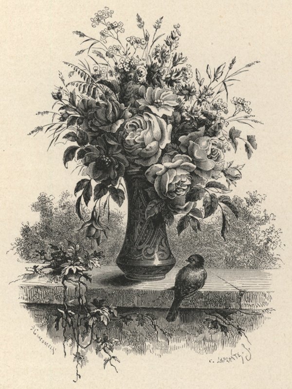 Vas med blommor (gravyr) av European School