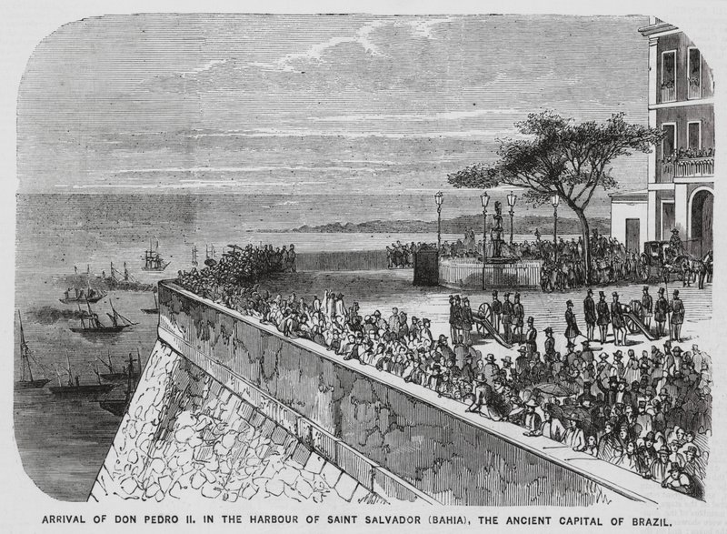 Kejsar Pedro II av Brasilien på besök i Salvador, Bahia (gravyr) av European School