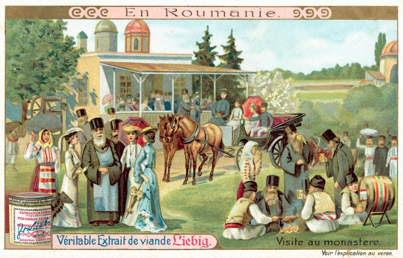 Besök i ett kloster i Rumänien (chromolitho) av European School