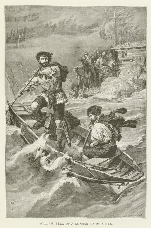 William Tell och Conrad Baumgarten (gravyr) av European School