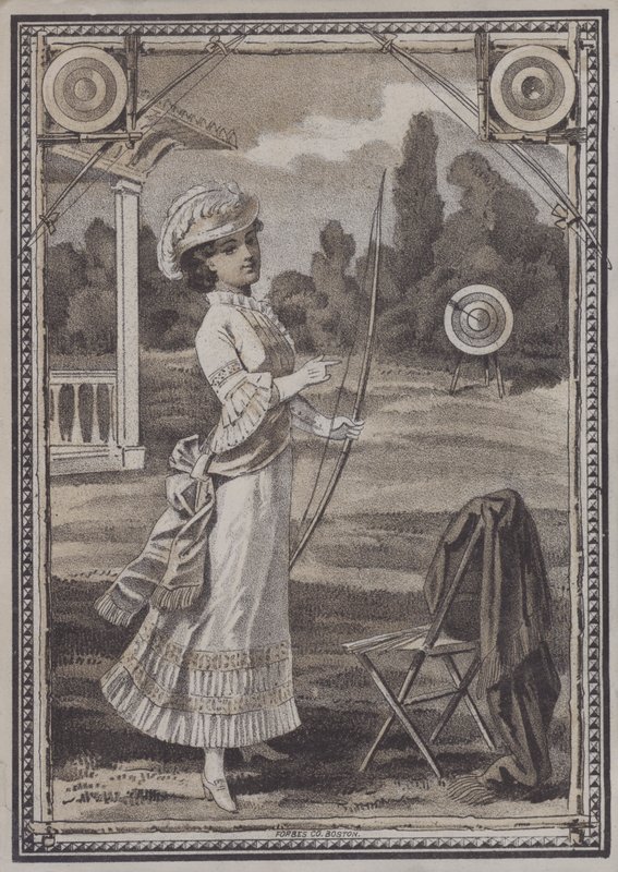 Kvinna som gör bågskytte (litho) av European School