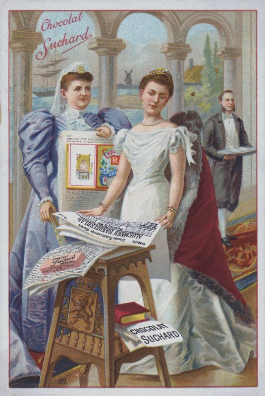 Kvinna med en tidning, reklam för Suchard-choklad (chromolitho) av European School