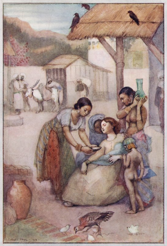 Illustration för Cranford av Mrs Gaskell (färg litho) av Evelyn Paul