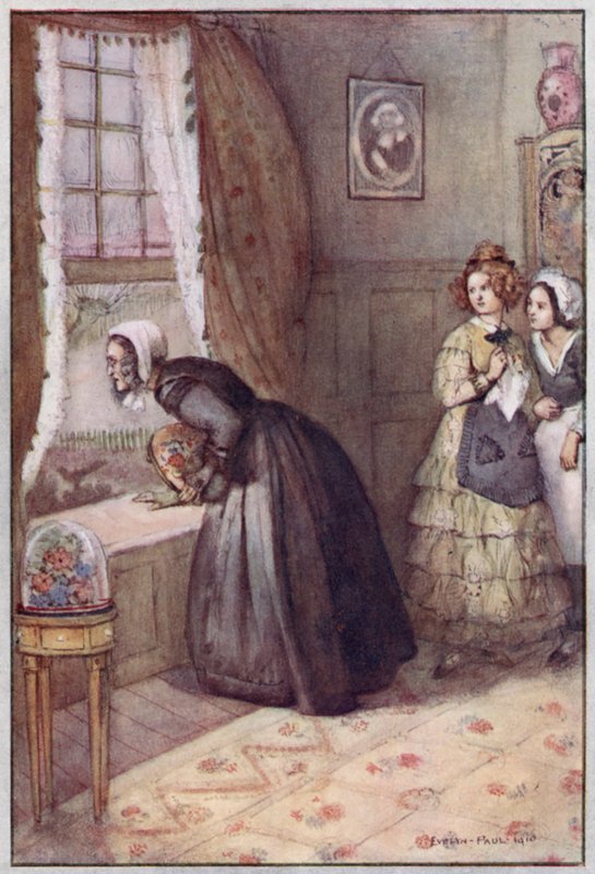 Illustration för Cranford av Mrs Gaskell (färg litho) av Evelyn Paul
