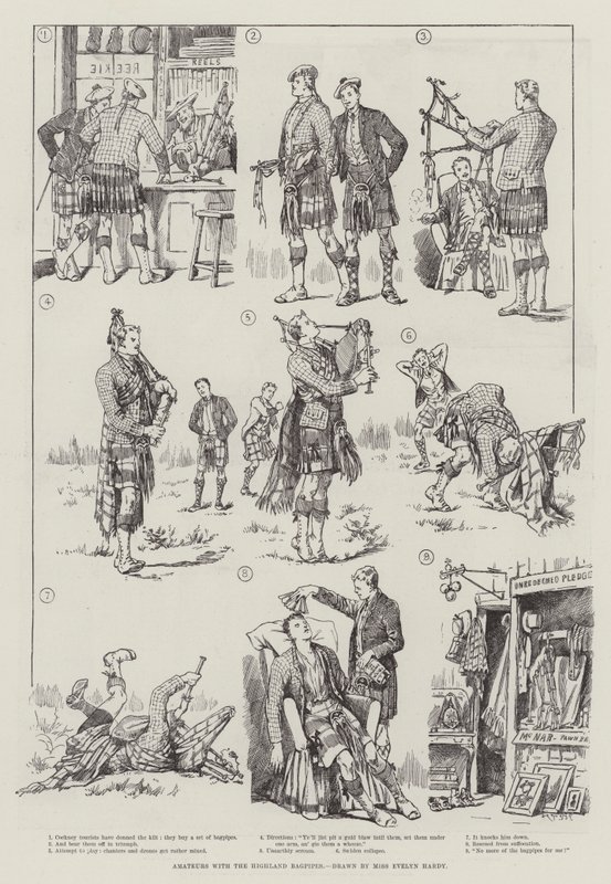 Amatörer med Highland Bagpipes av Evelyn Stuart Hardy