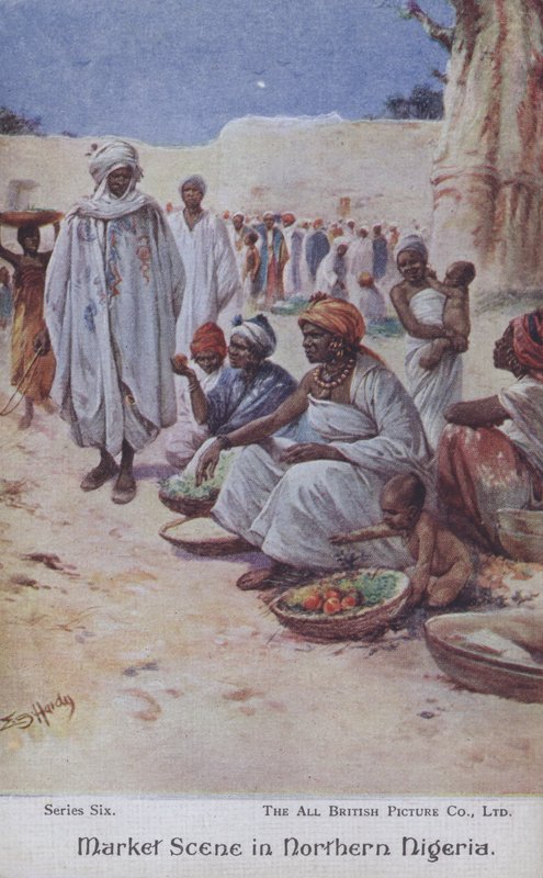 Marknadsscen i norra Algeriet (färg litho) av Evelyn Stuart Hardy