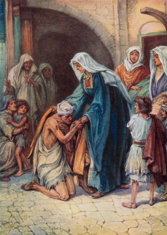 Gåvorna Dorcas gav (färg litho) av Evelyn Stuart Hardy