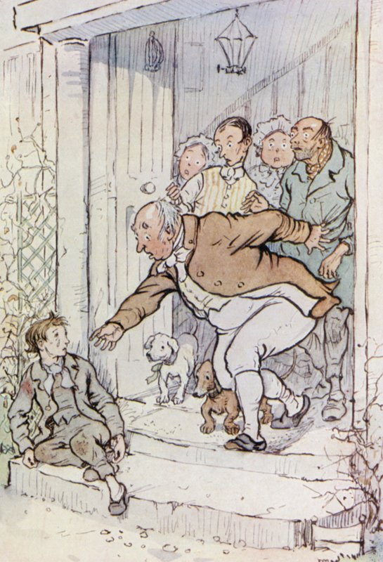 Illustration för Oliver Twist (färg litho) av F. M. B. Blaikie