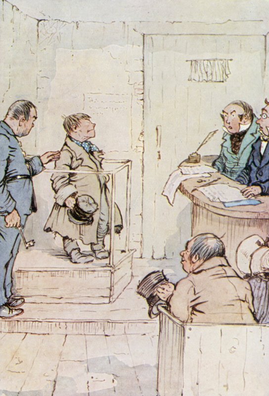 Illustration för Oliver Twist (färg litho) av F. M. B. Blaikie