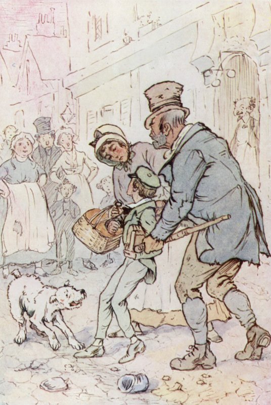 Illustration för Oliver Twist (färg litho) av F. M. B. Blaikie