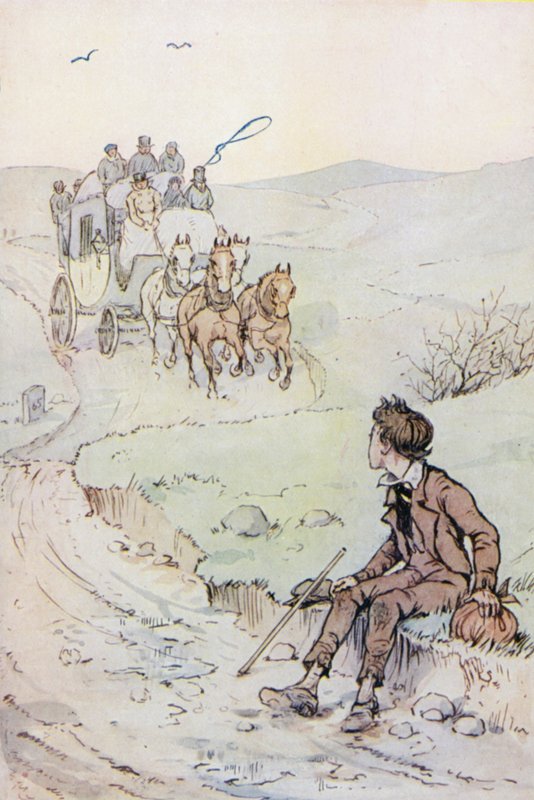 Illustration för Oliver Twist (färg litho) av F. M. B. Blaikie