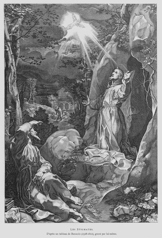 St Francis av Assisi tar emot sin stigmata av Federico Fiori (after) Barocci or Baroccio