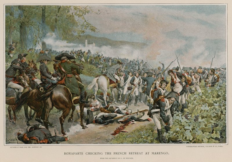 Bonaparte kontrollerar den franska reträtten vid Marengo av Felicien baron de Myrbach Rheinfeld