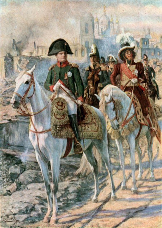 Napoleon mitt i ruinerna av Smolensk av Felicien baron de Myrbach Rheinfeld