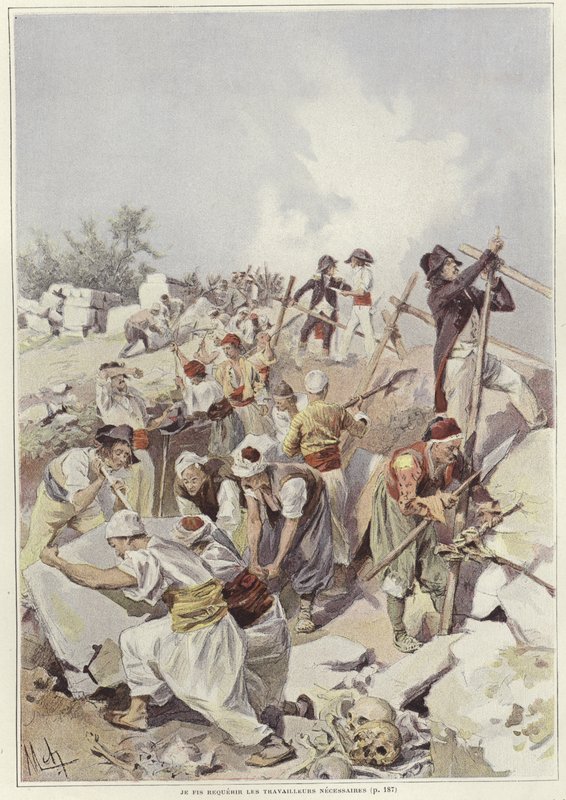 Soldater och civila bygger en barrikad av Felicien baron de Myrbach Rheinfeld