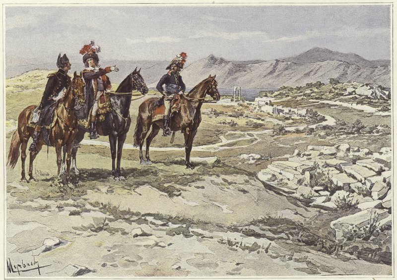 Soldater på hästryggen vid kartläggning av Nicopolis av Felicien baron de Myrbach Rheinfeld