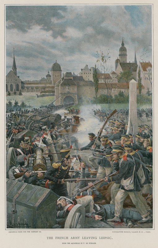 Den franska armén lämnar Leipsic av Felicien baron de Myrbach Rheinfeld
