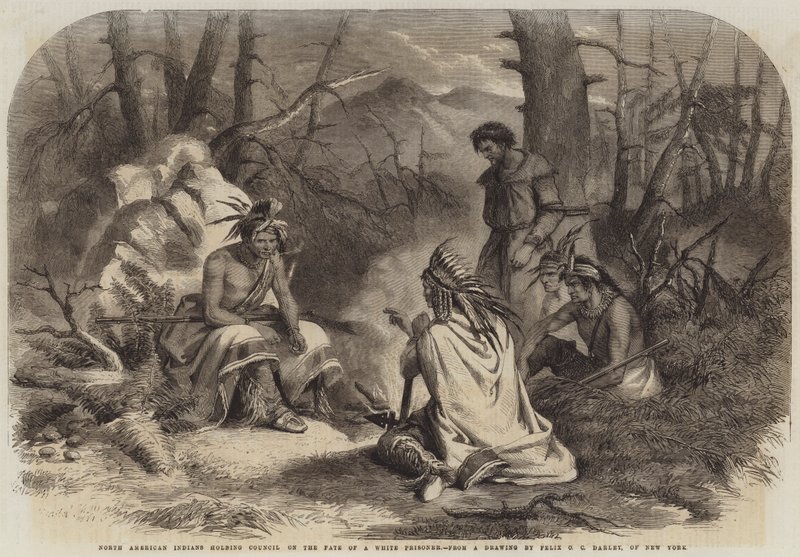 Nordamerikanska indianer håller råd om en vit fångs öde av Felix Octavius Carr Darley