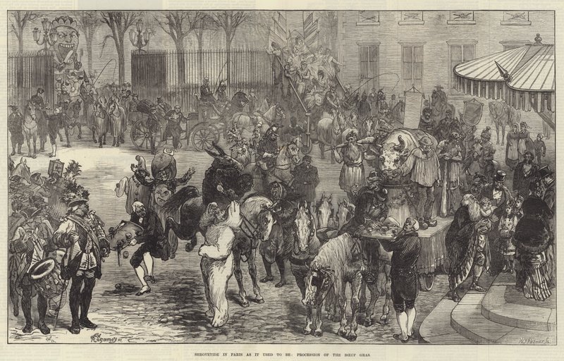 Fastelavnen i Paris som det brukade vara, procession av Boeuf Gras av Felix Regamey