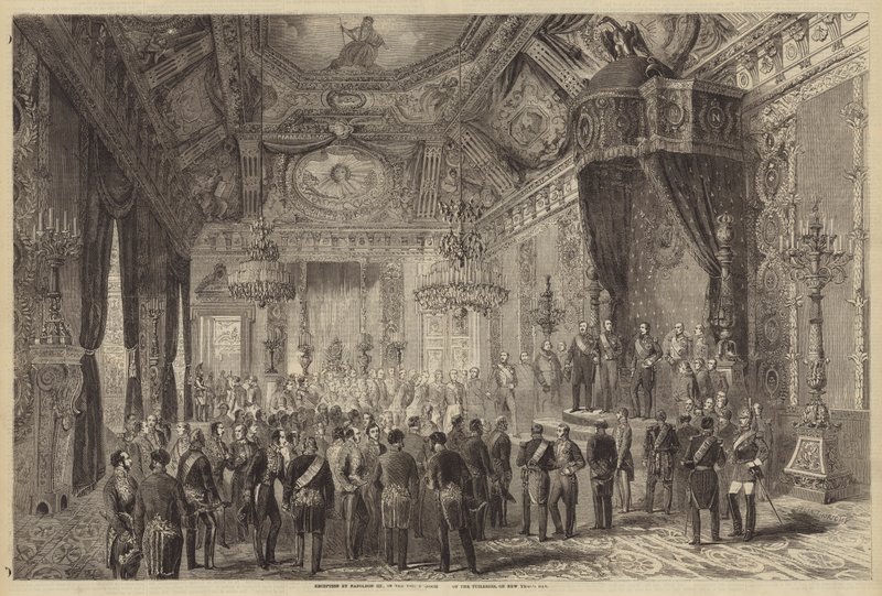 Mottagning av Napoleon III, i Tuileriernas tronrum, på nyårsdagen av Felix Thorigny