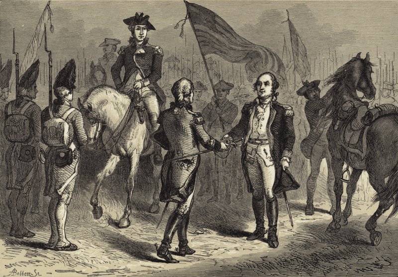 General Lincoln tar emot Cornwallis svärd från general O
