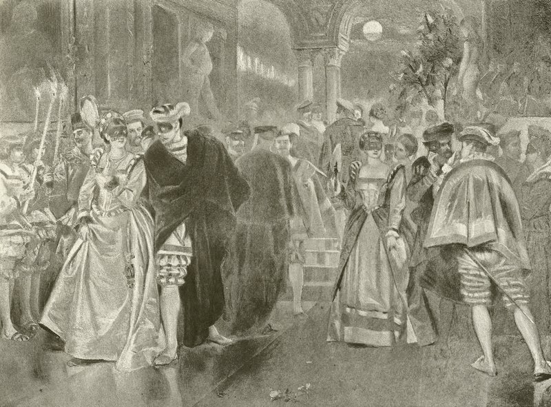 Mycket väsen för ingenting. Akt II, Scen I (gravyr) av Felix Octavius Carr Darley