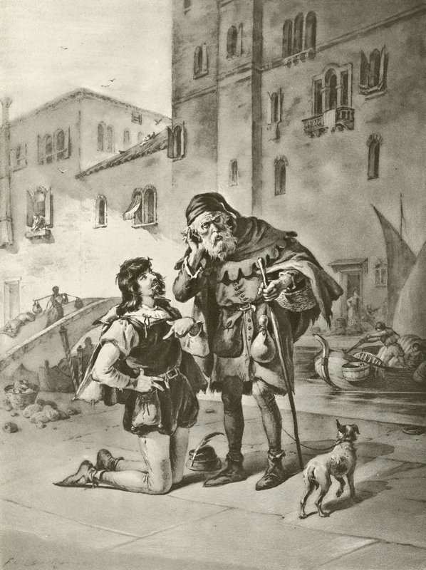 Köpmannen i Venedig. Akt II, Scen II (gravyr) av Felix Octavius Carr Darley